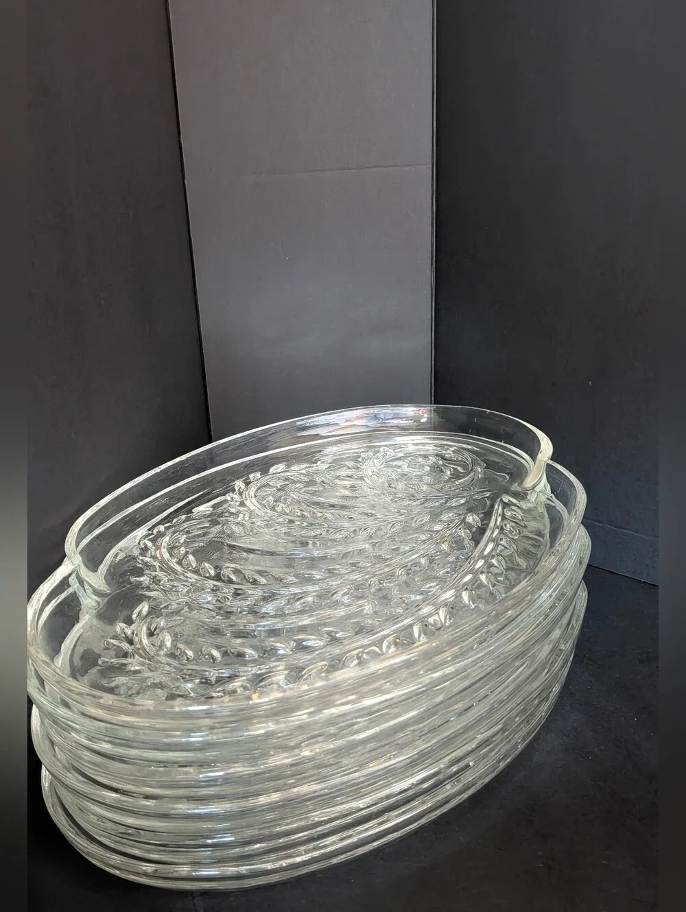 VTG Set Of 6 MCM Federal Glass Pressed Homestead Hospitality Snack Plates 10.25